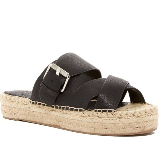 MARC FISHER LTD VENITA Black Leather Platform Espadrille Slides Size 9 - Picture 1 of 16